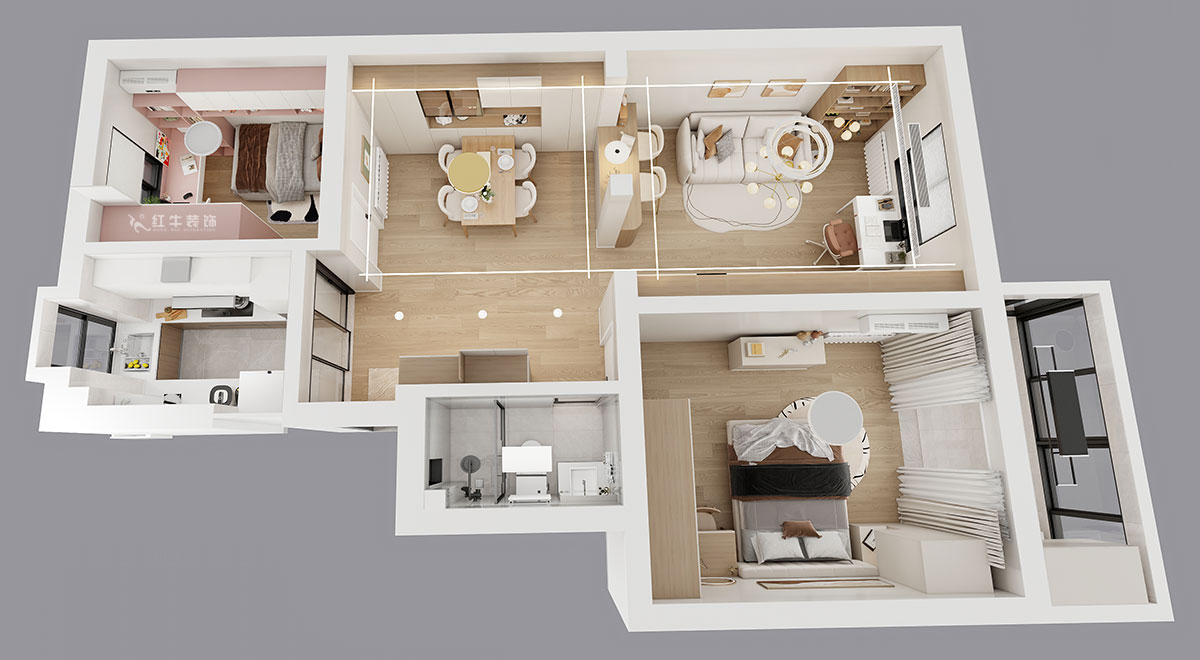 刘小勇｜龙蟠中路466号401室-83㎡-现代简约风格｜2室2厅1卫｜老房装修｜定制家｜全包10万｜00_04鸟瞰图